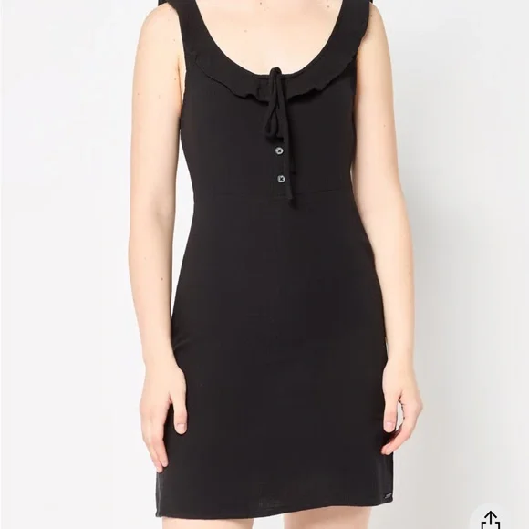 Billabong Black Ruffle Mini Dress - Picture 1 of 5
